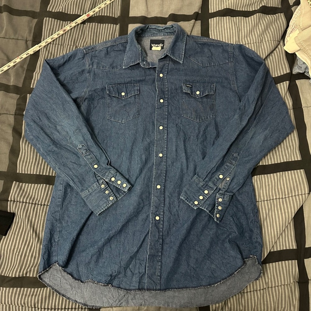 VTG Wrangler Denim Pearl Snap Western Shirt Mens 2XT Heavy